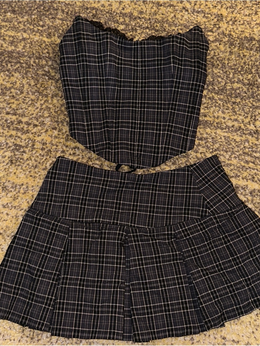 Garage Black White Plaid Two-Piece Skirt Set